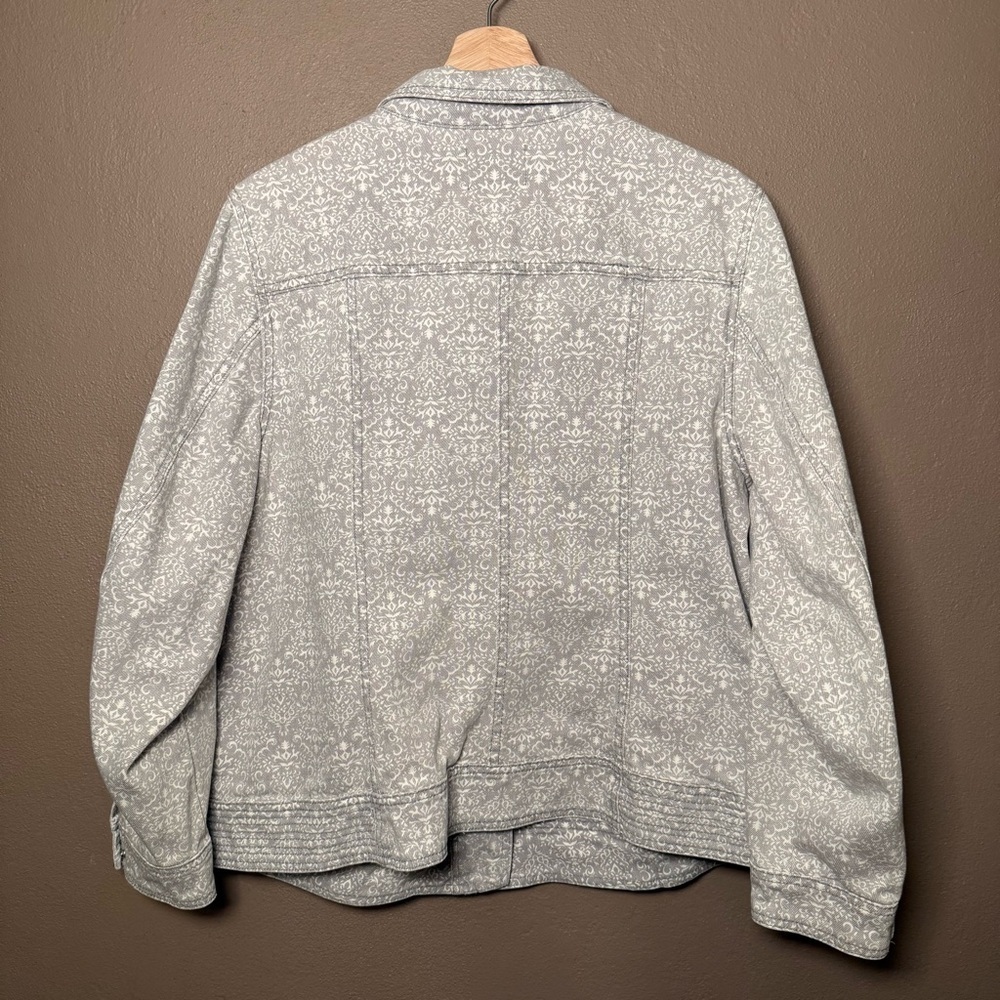 Ruff Hewn Gray & White Cotton Denim Moto Jacket Women's Plus Size 2X Streetwear - Picture 12 of 15